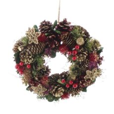 5020244240371 1 Festive 30cm Red Berry Gold Pinecone Christmas Wreath.jpg